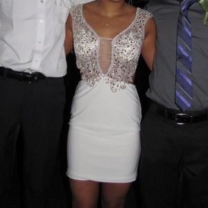 white Jovani short homecoming dress